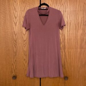 Mauve “Lavender Field” Collared V-Neck Babydoll Dress